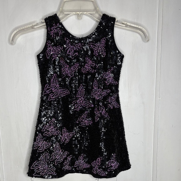 Little Attitudes Black and Purple Butterfly Sequin Dress 3 - Picture 1 of 10